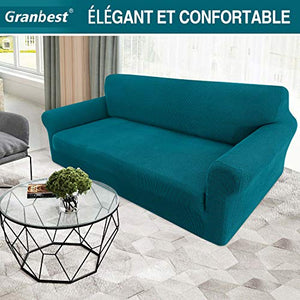 Granbest - Copridivano estensibile in tessuto jacquard 1 pezzo per divano 4 posti con braccioli, rivestimento per divano (4 posti, blu/verde)