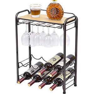 Kingrack 8 portabottiglie in metallo con portabicchieri e supporto per vino e tavolo, 4 ripiani per vino, supporto per vino, supporto per cucina, cantina, bar, piano di lavoro