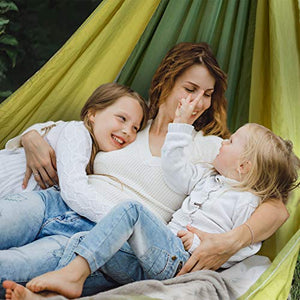 Amaca da Viaggio Doppia - Amaca da Giardino, Campeggio, Esterno | Amaca Matrimoniale Fino a 200 kg, Tessuto Paracadute Anti-Strappo e Ultraleggero, Bicolore - 275x140 cm - Verde Militare