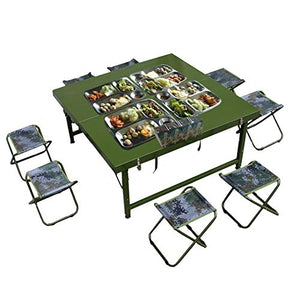 Set tavolo e sedia da esterno Tavolo da pranzo pieghevole multifunzionale portatile tavolino e sedia, tavolo da pranzo in campeggio verde militare, tavolo da pranzo all'aperto portatile a nove e sedia