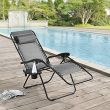 [en.casa] Lettino Prendisole/Sdraio a gravità Zero Sedia Relax Pieghevole per Giardino/Spiaggia Lettino da Esterno in Acciaio con Portabicchiere e Poggiatesta Rimovibili - Grigio Scuro