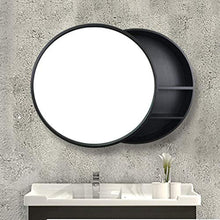 Specchio Contenitore per Bagno Specchio in Legno Massello con Ripiano Specchio per Trucco Mobile Pensile A Parete Tondo, Sinistra E Destra Push-Pull (Color : Black, Size : 50cm/19.7inches)