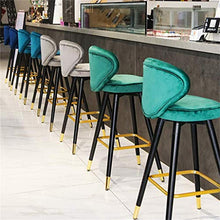 GYPPG Sgabello Alto Bar 64 / 74cm con Schienale, sedie Bar Cucina Soggiorno in Velluto Blu Scuro e Finitura in Legno di Gomma
