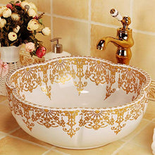 Jgophu - Lavabo in ceramica a forma di fiore per bagno, lavabo in oro bianco con motivo