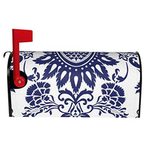 Copertura magnetica damascata per cassetta delle lettere blu e bianco dal design unico, per decorazione giardino, cortile, dimensioni standard 53 x 45 cm