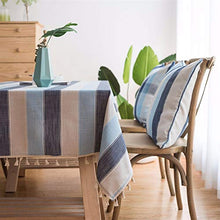 Weisin Dining Table Cloth Blue Spliced Stripe Tassel Tablecloth Decorative Home Accessory,Blu Navy