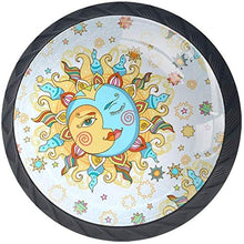 Stilizzato sole indiano luna giallo blu Pomelli per Porta Set di 4 Pomelli per Mobili Manopole per Cassetti Cucina Armadio Vetro