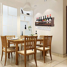 OLDJTK Legno for Il Vino Rack, Bicchiere da Vino e Bottiglia di Vino Display Rack, Legno di Pino, Muro Mounte, 8 Bottiglia 8 Long STEM Supporto di Vetro (Charcoal Noce a Colori, 8 Bottiglia = 80 cm)