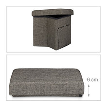 Relaxdays Pouf Contenitore/Poggiapiedi Rivestito in Lino, con Ribaltina e Spazio Interno, Marrone, 38x38x38 cm