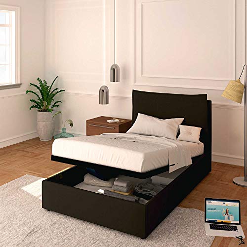 Baldiflex Letto Piazza e Mezza con Contenitore Modello Licia in Ecopelle, Rete a Doghe, per Materassi Piazza e Mezza 120x200 cm, Testiera Finemente Imbottita, colore DK Chocolate