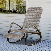 Outsunny Sedia a Dondolo da Giardino in Rattan Grigia, Poltrona Reclinabile e Pieghevole con Poggiapiedi Estraibile 90x64x108cm