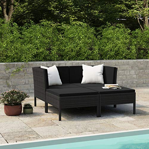SKM Set Divani da Giardino 4 pz con Cuscini in Polyrattan Nero (29kg) Nero-6967