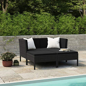 SKM Set Divani da Giardino 4 pz con Cuscini in Polyrattan Nero (29kg) Nero-6967