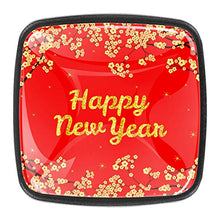 Felice anno nuovo e fiori su sfondo rosso Pomelli per Porta Set di 4 Pomelli per Mobili Manopole per Cassetti Cucina Armadio Vetro