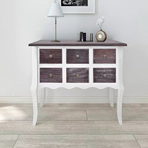 Tiauant - Armadietto per console con 6 cassetti, in legno MDF, pino spazzolino, armadio da ufficio, legno