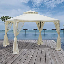 miozzi Gazebo da Giardino 2.95x2.95m in Metallo Doppio Tetto Zanzariera e Laterali Beige