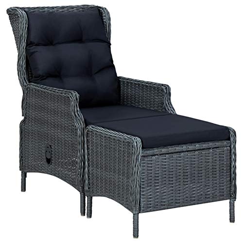 Tidyard Poltrona Relax con Poggiapiedi,Lettino da Giardino Reclinabile in Polyrattan,Sedia da Giardino con Cuscini,Braccioli e Schienale,57 x 88 x 100 cm,Grigio Scuro