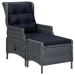 Tidyard Poltrona Relax con Poggiapiedi,Lettino da Giardino Reclinabile in Polyrattan,Sedia da Giardino con Cuscini,Braccioli e Schienale,57 x 88 x 100 cm,Grigio Scuro