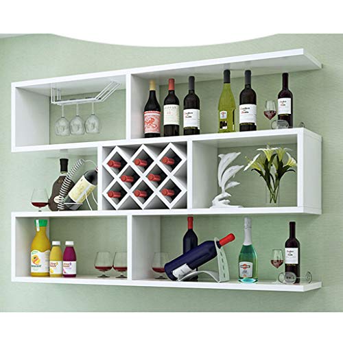 H-Porta Bottiglie da Vino 8 Bottiglie di Vino di Legno Rack Multifunzione Parete Magazzinaggio (Color : White)