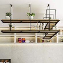 Porta bottiglie da vino Mensola a soffitto a 2 livelli Portabottiglie in legno retrò Scaffale decorativo a sospensione LOFT Mobile pensile industriale multifunzionale in ferro battuto per Ristorante/