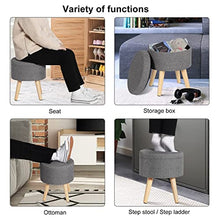 WOLTU SH08hgr Pouf Contenitore Sgabello Basso Sedia Rotonda Poggiapiedi Gambe in Legno Grigio Chiaro