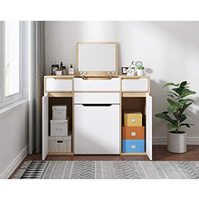 DD&QG 2-Pollici-1 Moderno Tavolo da Toeletta per Camera da Letto,Sgabello Imbottito,Tavolo da Trucco Scrivania con Inverti Specchio Superiore,Toeletta con Cassetti-Naturale 80x40x80cm(31x16x31inch)