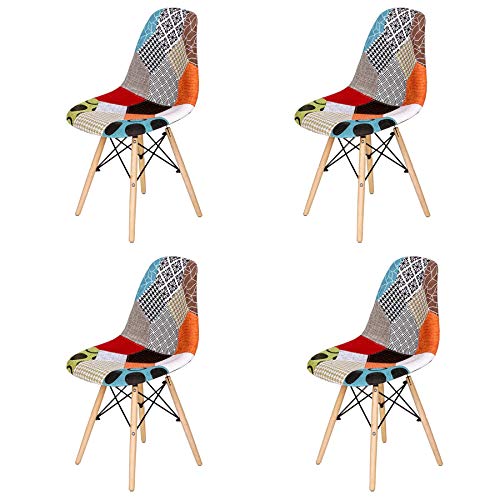 GrandCA Set di 4 Sedie,sedie Patchwork di Lino Sedie da Soggiorno Sedie da Pranzo con Schienale con Cuscino Morbido (Rosso-01)