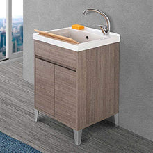 Inbagno Mobile lavatoio lavanderia con vasca in ceramica, L.61 x P.51 x H.87,5 cm, serie Way diverse colorazioni, include vasca in ceramica bianco lucido (Rovere scuro)