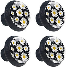 Bianco Daisy Flowers Pattern Black Pomelli per Porta Set di 4 Pomelli per Mobili Manopole per Cassetti Cucina Armadio Vetro