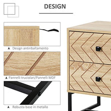 HOMCOM Cassettiera con 2 Cassetti Motivo a Onde Stile Vintage Design Scandinavo Combinazione di MDF e di Pannello Truciolare 48x39.5x60cm