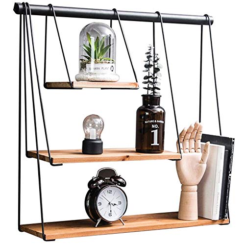 Semplicità Elegante Scaffale a Muro Scaffalature Sospese Scaffali Di Ferro Libreria D'Arte Scaffale Camera da Letto Cafe Deposito Semplice, 3 Piani, HJJ, Nero, 64.5x16.5x62cm