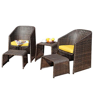 Set di Mobili da Giardino per Esterni, Combinazione di 5 Pezzi Set di Sedie in Vimini per Conversazioni con Poggiapiedi E Tavolino Set di Mobili da Giardino per Tutte Le Stagioni