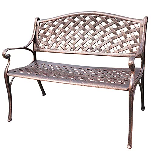 Panchina da giardino in metallo Panchina da giardino per il tempo libero, panchine da patio in alluminio pressofuso resistente alle intemperie, panchina da cortile retrò con schienale e corrimano,