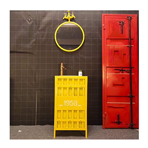ZTGL Mobile da Bagno Industriale con Lavabo Combinato, Mobile da Bagno con Lavabo da Terra, 45x45x85 cm,Giallo,with Mirror