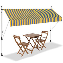 BAKAJI Tenda da Sole Balcone con Gambe di Supporto Regolabili Installazione ad Incastro Parasole Avvolgibile Esterno Giardino a Manovella Telaio in Alluminio Dimensione 300 x 185 cm (Giallo e Blu)