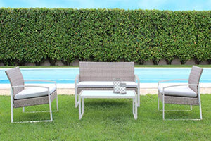 Milani Home s.r.l.s. Salotto da Esterno per Portico e Giardino con Cuscini in Metallo e Wicker Intrecciato Rattan Sintetico, D.11 x 62 x 75/P.59 x 62 x 75/T.83,5 x 45 x 37,5