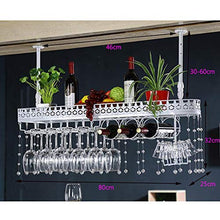 Portavini Portabottiglie in Ferro da Appendere, Portabicchieri da Vino, Regolabile in Altezza, Espositore per Vino da Bar Ristorante, con Pendente in Cristallo， Bianco