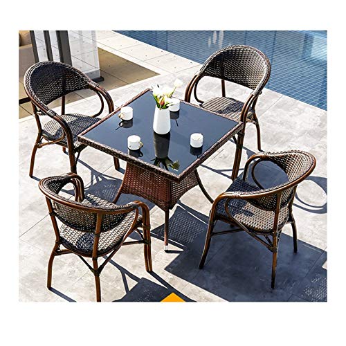 Tavolo in vimini in rattan mobili in patio e set sedia, Tavolo da giardino mobili da giardino e sedie set da tavolo da pranzo patio rattan set da tavolo in vimini (sedia da tavola set da 4 pezzi)