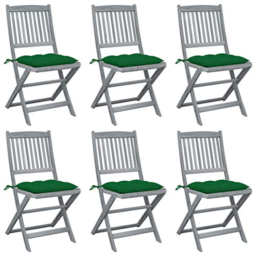 vidaXL Sedie da Giardino Pieghevoli 6pz con Cuscini in Massello Acacia