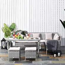 Set Salotto da Giardino in Rattan 2 Divani Angolari Tavolino 2 Sgabelli Miozzi Grigio