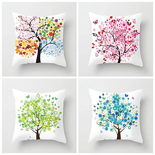 Federe Cuscini Divano 45X45,Fodere Per Cuscini Con Stampa Digitale Ad Albero Dipinto, Fodera Per Cuscino Lombare Per Divano Da Soggiorno Per Ufficio Auto, Set Di 4 Articoli Per La Decorazione Della Ca