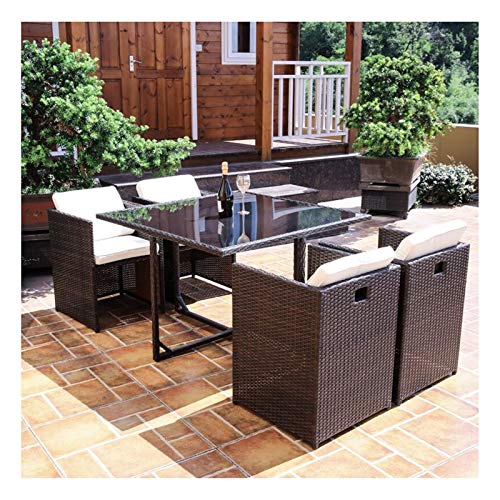 HLZY Tavolo in Vimini in Rattan mobili in Patio e Set Sedia, Patio Mobili da Giardino Tavolo e sedie Set Set di Vetro Top Tavolino da caffè Patio Set da tavolino da caffè Patio