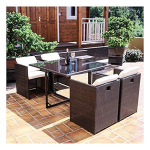 HLZY Tavolo in Vimini in Rattan mobili in Patio e Set Sedia, Patio Mobili da Giardino Tavolo e sedie Set Set di Vetro Top Tavolino da caffè Patio Set da tavolino da caffè Patio