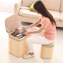 MAHFEI-Cestini Portaoggetti Bauletto Portaoggetti in bambù Sgabello Tessitura A Mano Bello E Raffinato Cuscino in PU Flip Cover Forte capacità Portante Camera da Letto