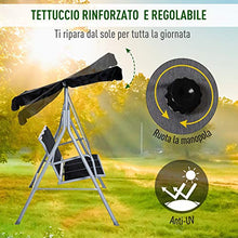 Outsunny Dondolo da Giardino a 3 Posti in Metallo, Tetto Parasole Rimovibile e Lavabile, Nero e Argento, 170x110x153cm