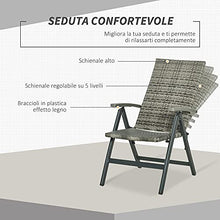 Outsunny Sedia Pieghevole da Giardino in Rattan PE con Braccioli e Schienale Reclinabile, 59x68x107cm Grigio