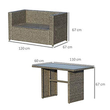 Outsunny Set 3 Pezzi Mobili da Giardino con 2 Divani con Cuscini e 1 Tavolo in Rattan PE, Salotto da Esterno Grigio-Nero