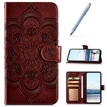 URFEDA Pelle Libretto Custodia Compatibile con Galaxy A11 Cover Libretto Portafoglio 3D Girasole Fiore Di Mandala Case Antiurto Cover Silicone Morbido Custodia Magnetico Taccuino Flip Custodia Marrone