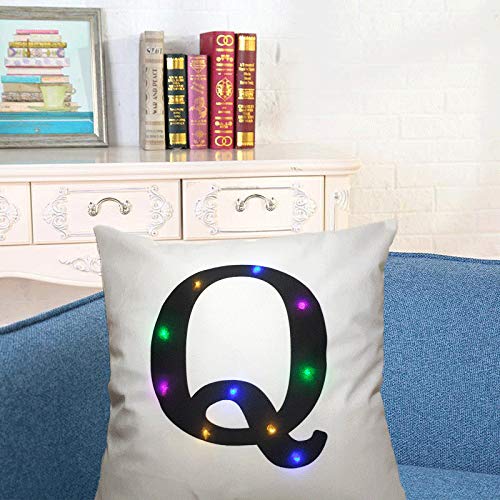 UG1 Outdoor Cuscini per mobili da Giardino, Cuscini Lettera con Luce LED, Federa per Couch 24 Lettere Inglesi tra Cui Scegliere, 18 * 18inch / 45 * 45cm,Q