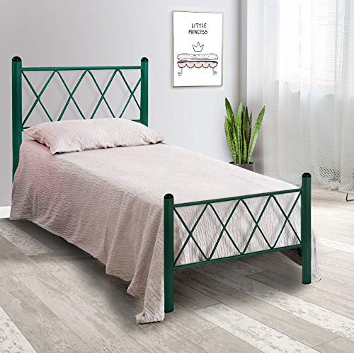 SomnusSana Letto in Ferro Battuto Moderno Singolo PIRAMIDE - Made in Italy Vari colori da cm 80x190 Artigianale (Verde Anticato)